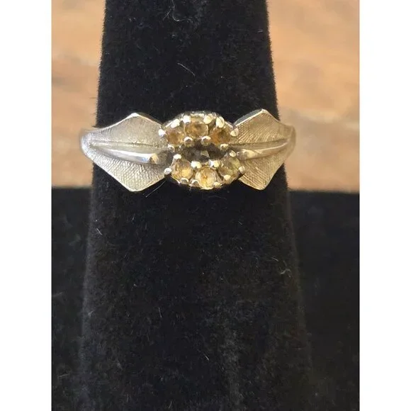 VintageGold Floral Ring Onyx with Diamond Accent Size 5.75 Elegant Textured